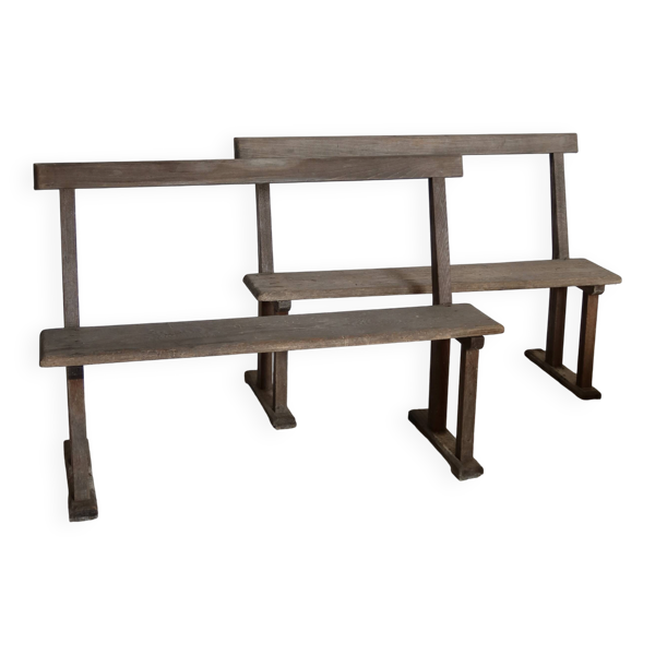 Paire de bancs d’église anciens en bois – bancs rustiques de chapelle