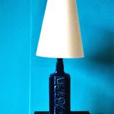 Tall blue enamelled stoneware lamp, signed "Désirée". Danemak 1965