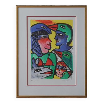 Ulrika Hydman Vallien, Composition of Figures, Color Lithography, 1999, Framed