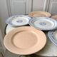 Lot de 6 assiettes plates dépareillées Digoin Sarreguemines  "Arroux" et rose poudré années 30-40