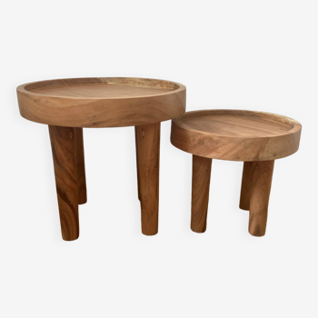 Set de 2 tables d'appoint style Wabisabi