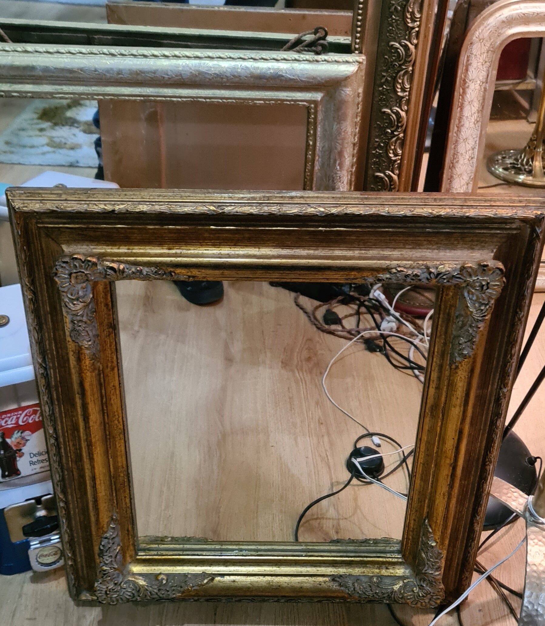 Mirror wood patina gold 58x70