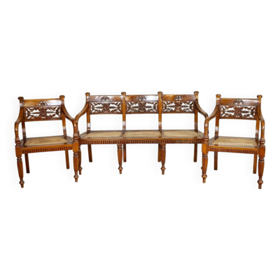 Ensemble de salon en bois de rose ancien avec dossiers sculptés, ensemble de 3 pièces