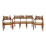 Antique Rosewood Parlor Set with Carved Backrests, Set of 3
