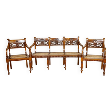 Ensemble de salon en bois de rose ancien avec dossiers sculptés, ensemble de 3 pièces