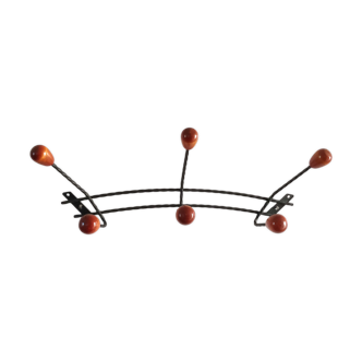 Porte manteau métal 3 patères boules en bois vernies