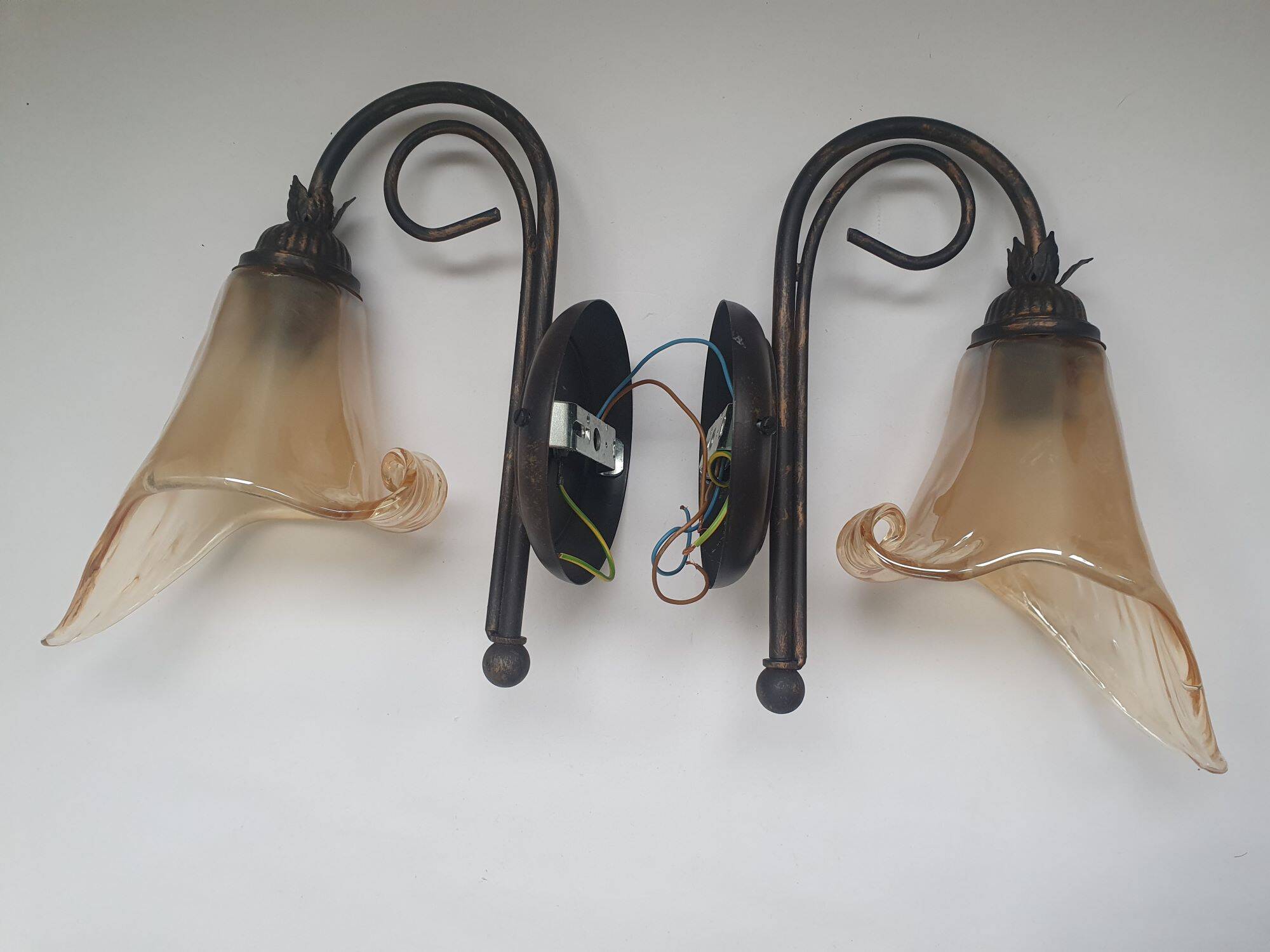 Pair of vintage flower-shaped globe wall lights