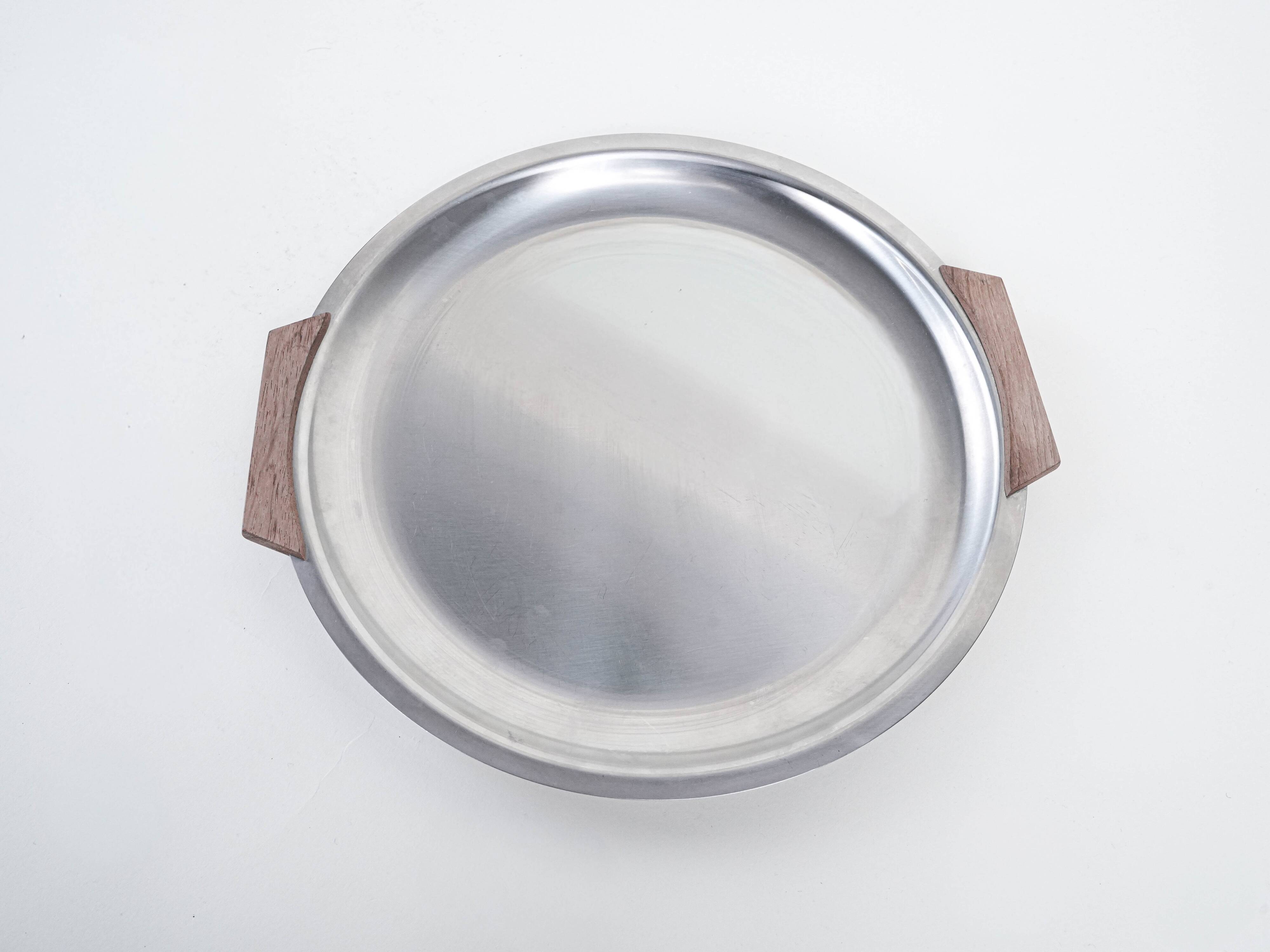 Round stainless steel tray, Danish design, 1970s, made in Denmark