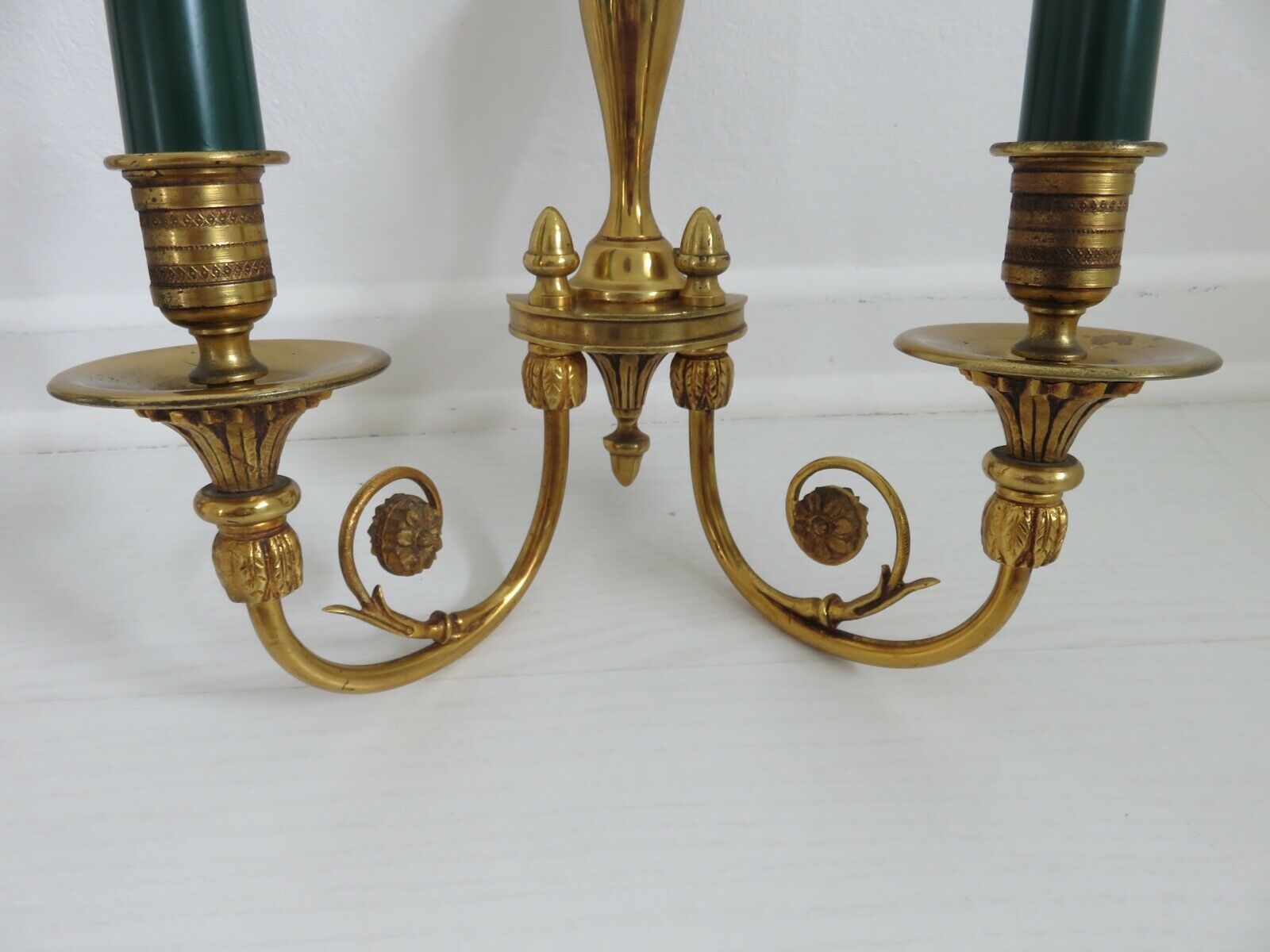 Pair of double wall lamps directoire style Lucien Gau in solid bronze gilded with bright gold
