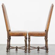 Set of 2 Wooden and Sheepskin Leather Dining Chairs from the Early 1900s