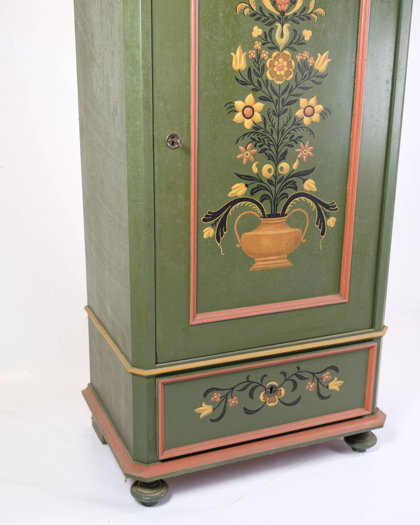 Antique Cabinet Hand Painted With Floral Decorations From 1890s