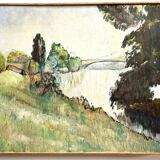 Pont sur Seine vers Marly, Huile sur Panneau, M. Tassart. Vers 1955. K