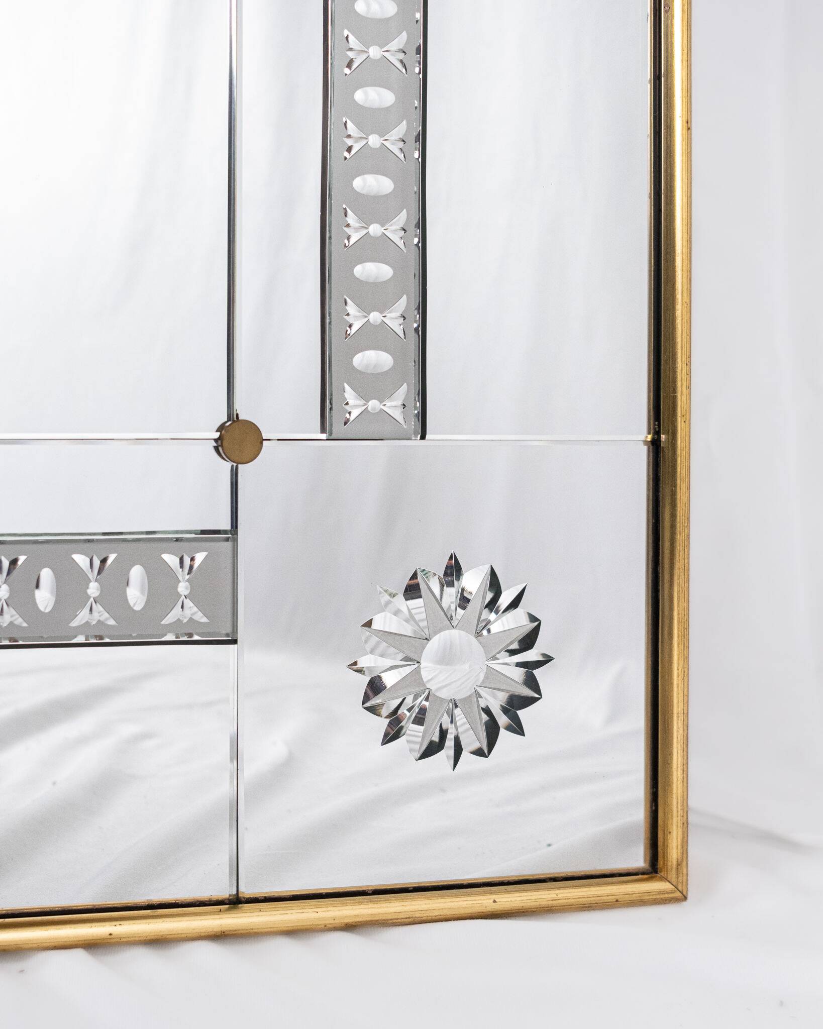 Large brasserie-style mirror with engraved mirrors, France, 1950s
