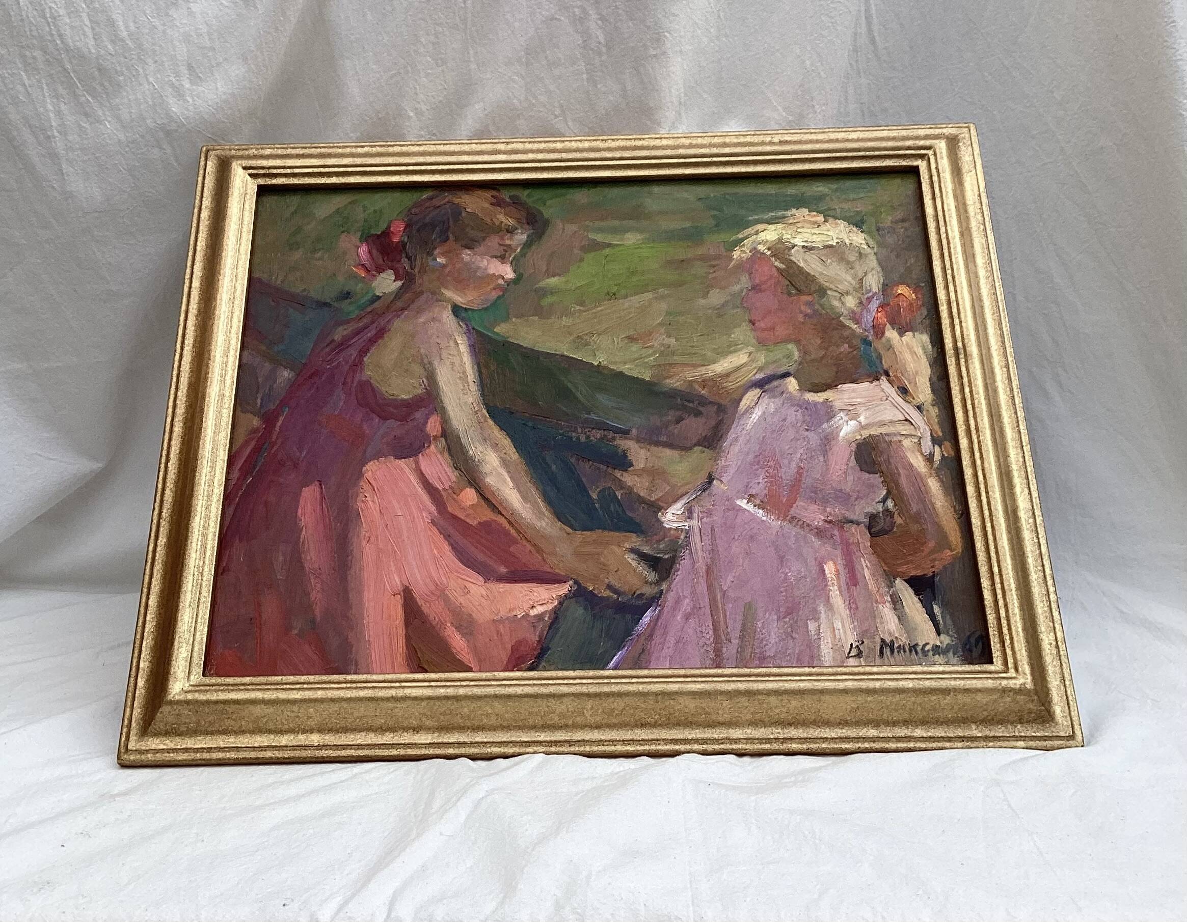 Oil painting on cardboard signed dimensions: height -49cm-width -59 cm-