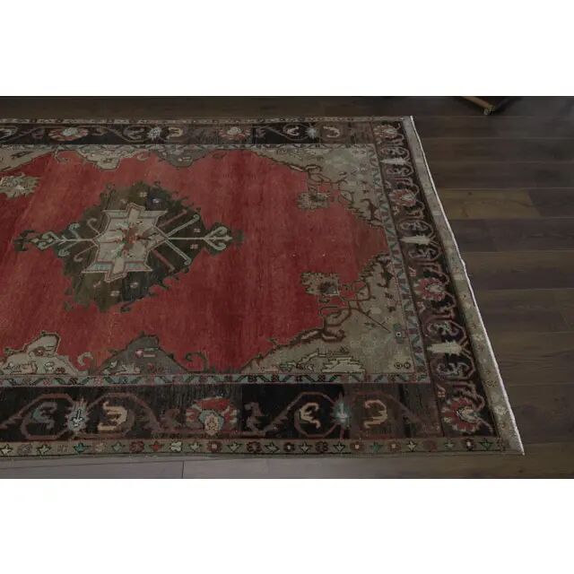 Tapis turc fait main en laine et coton rouge des années 1970 172x278