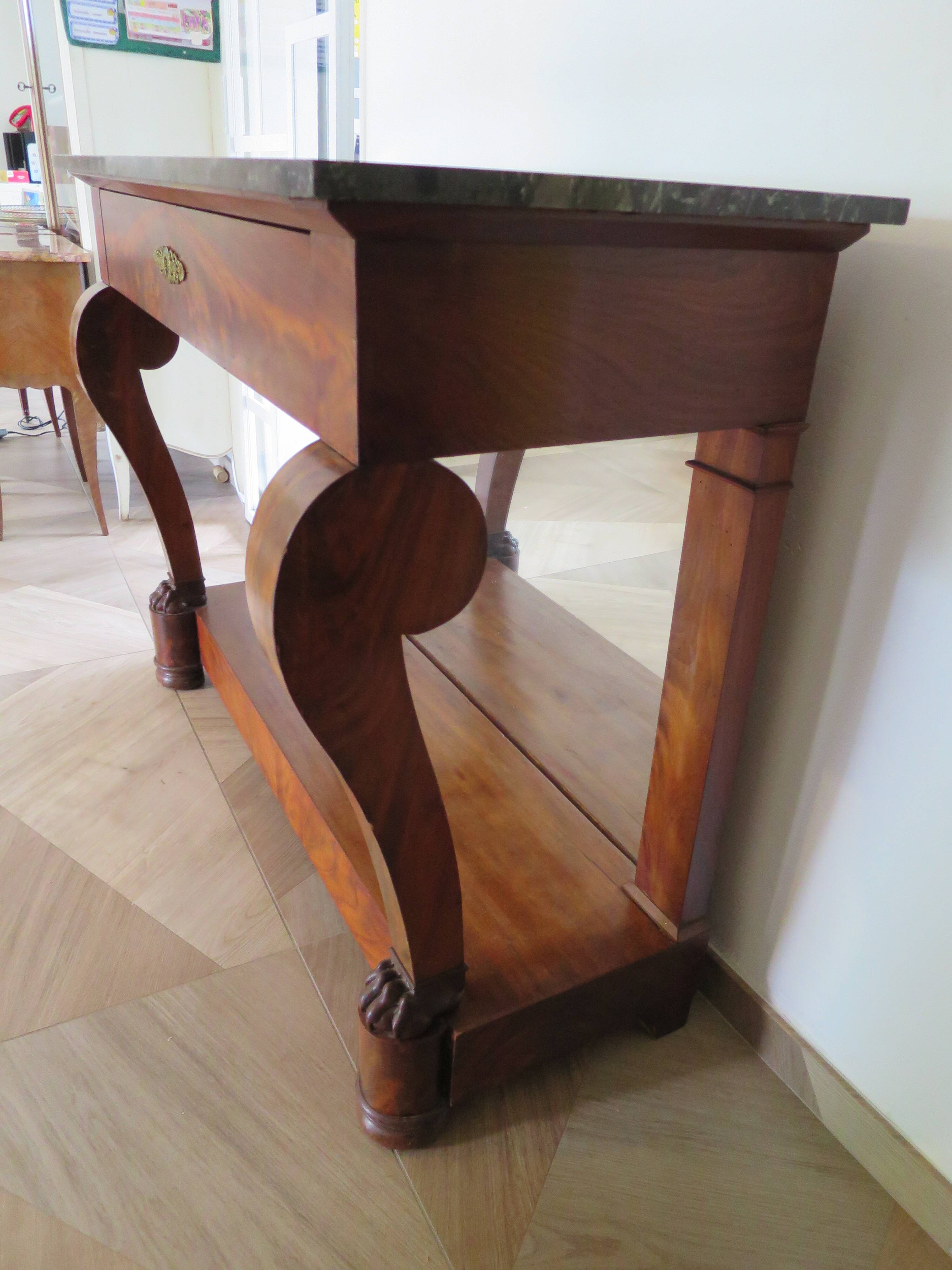 console-style empire/restauration-à crosses-fond de miroir-pieds griffes