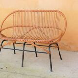 Vintage rattan bench feet metal