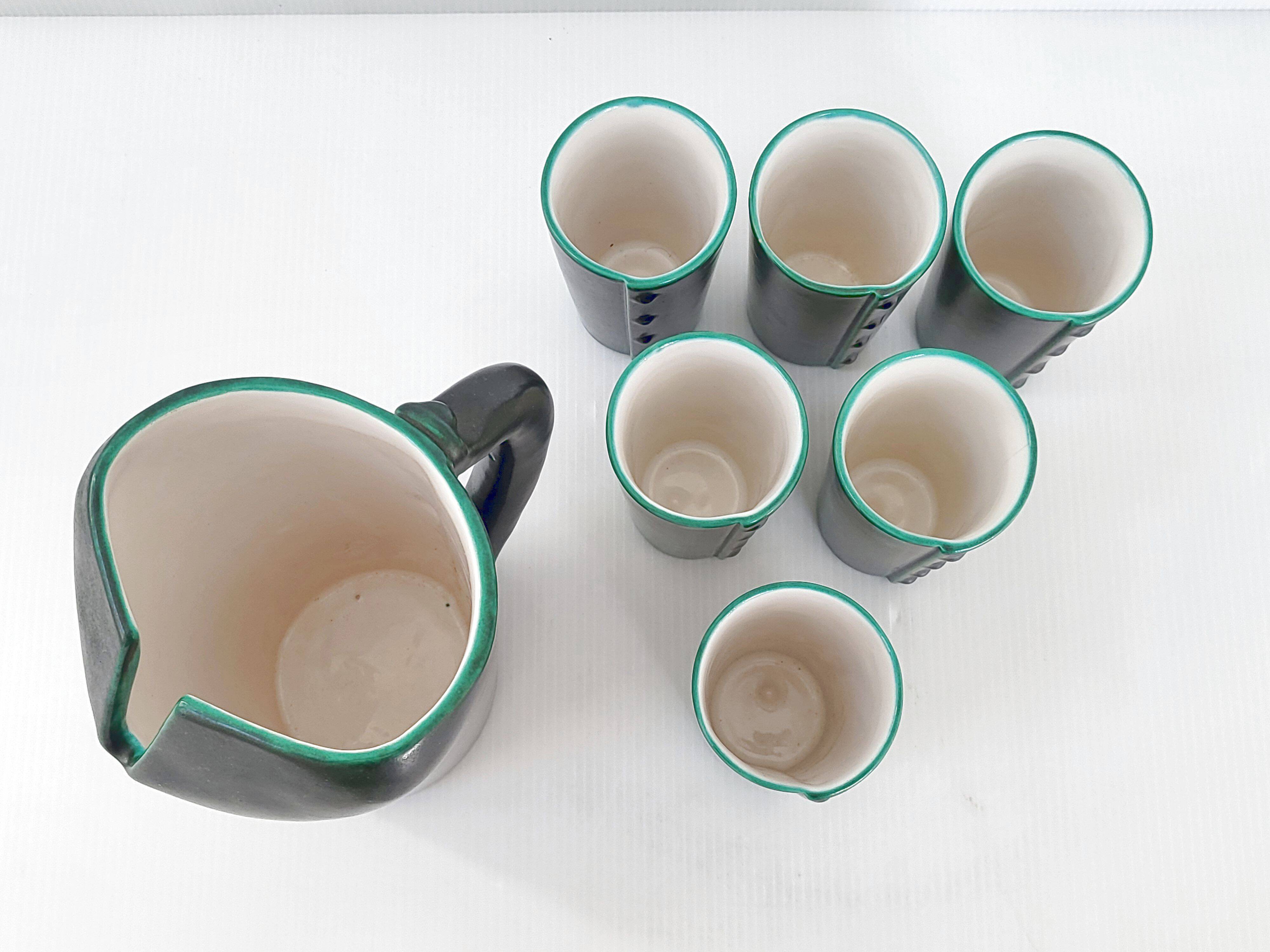 Pitcher and 6 vintage glasses 1960