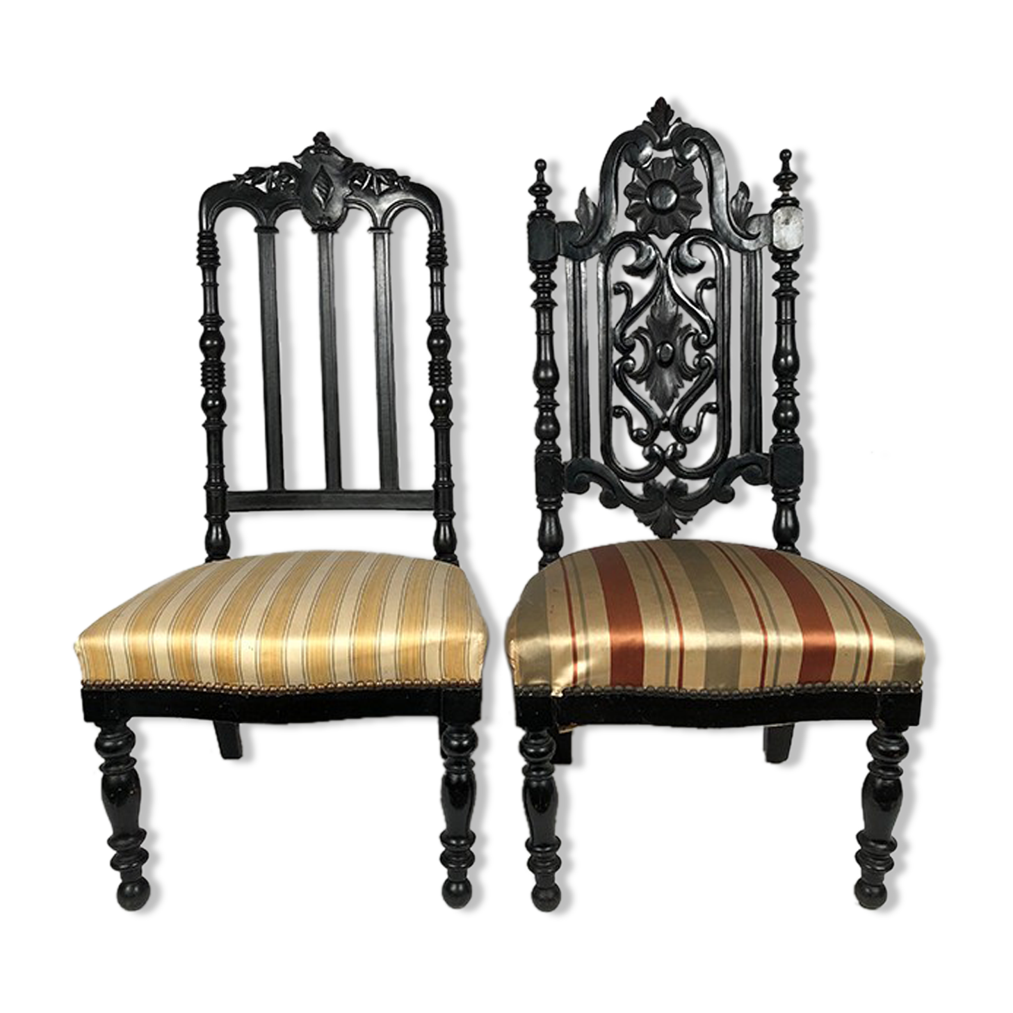 Set of two nanny chairs, blackened wood, Napoleon III