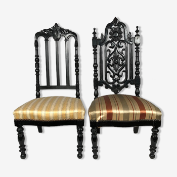 Set of two nanny chairs, blackened wood, Napoleon III