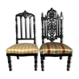 Set of two nanny chairs, blackened wood, Napoleon III