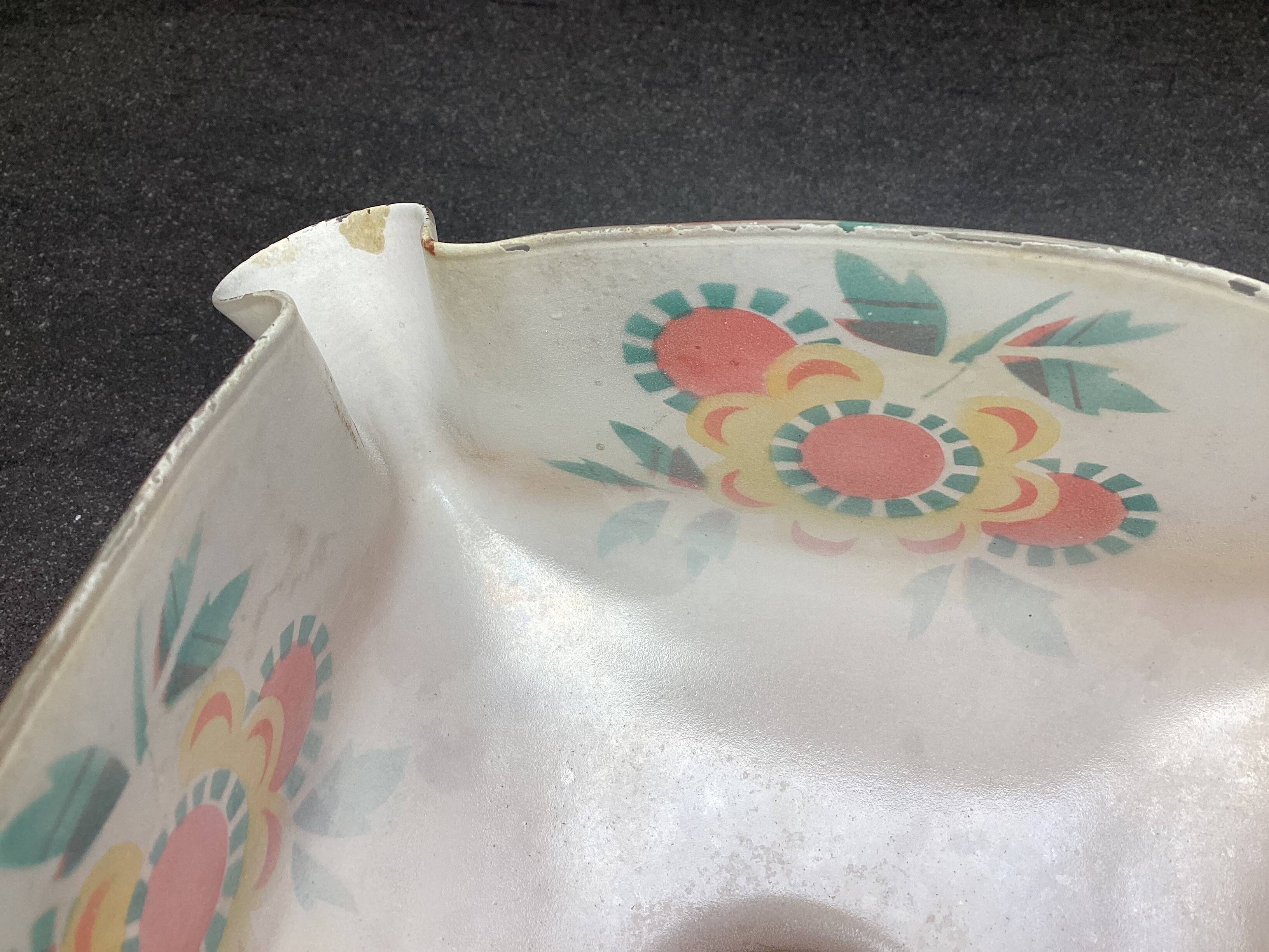 Vintage patterned painted glass pendant lampshade, Czechoslovakia