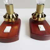 Paire de lampes de chevet avec base en bois