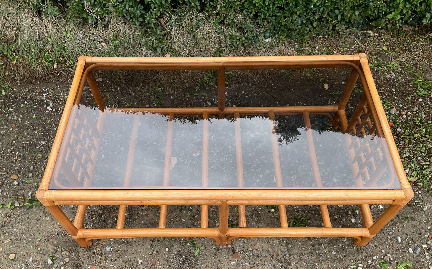 Vintage rattan and smoked glass coffee table