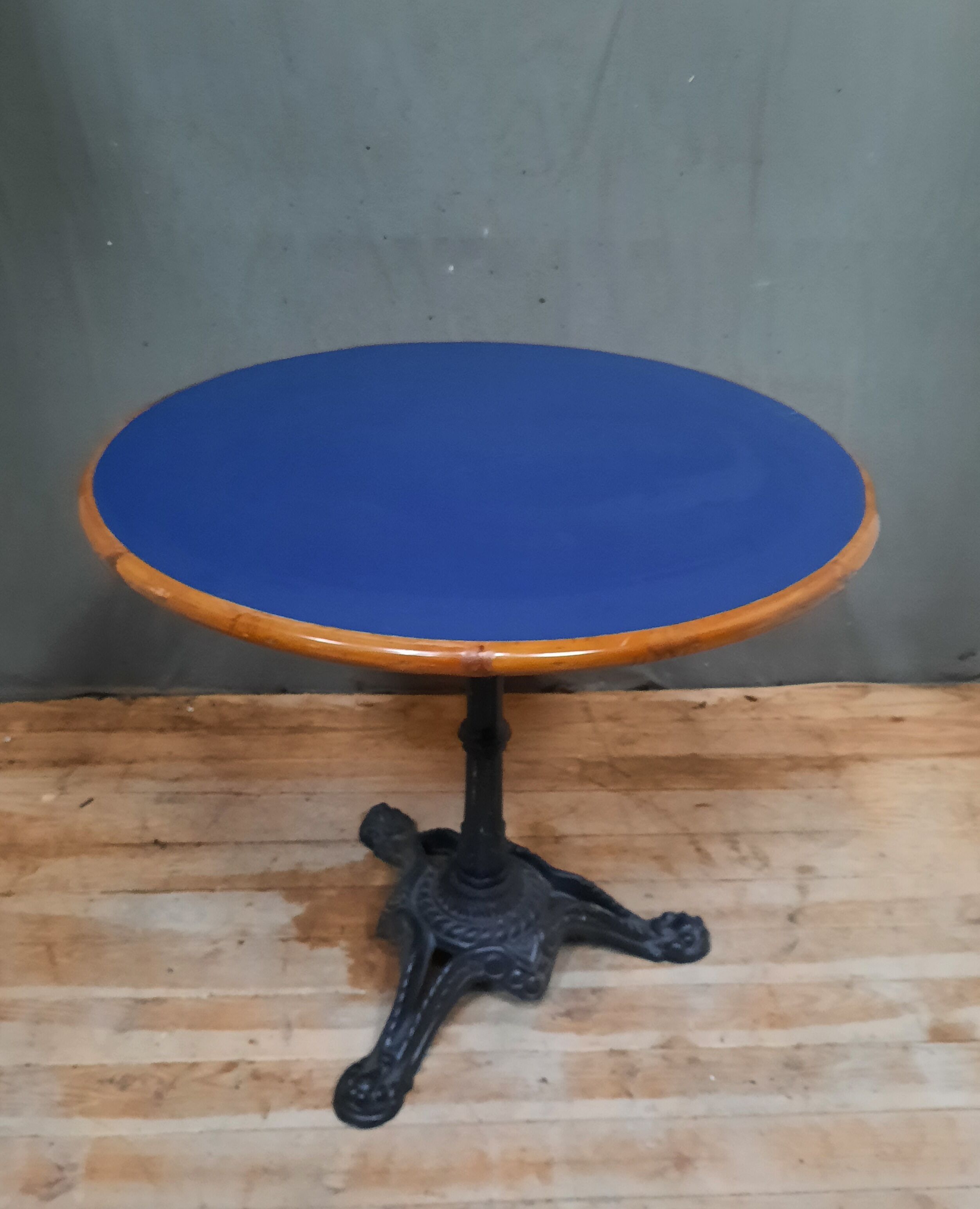 Bistro table round wooden top covered with plastiqye
