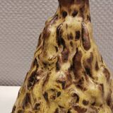 Ceramic table lamp, in greenish/brownish glaze, almost in the shape of a volcano.
