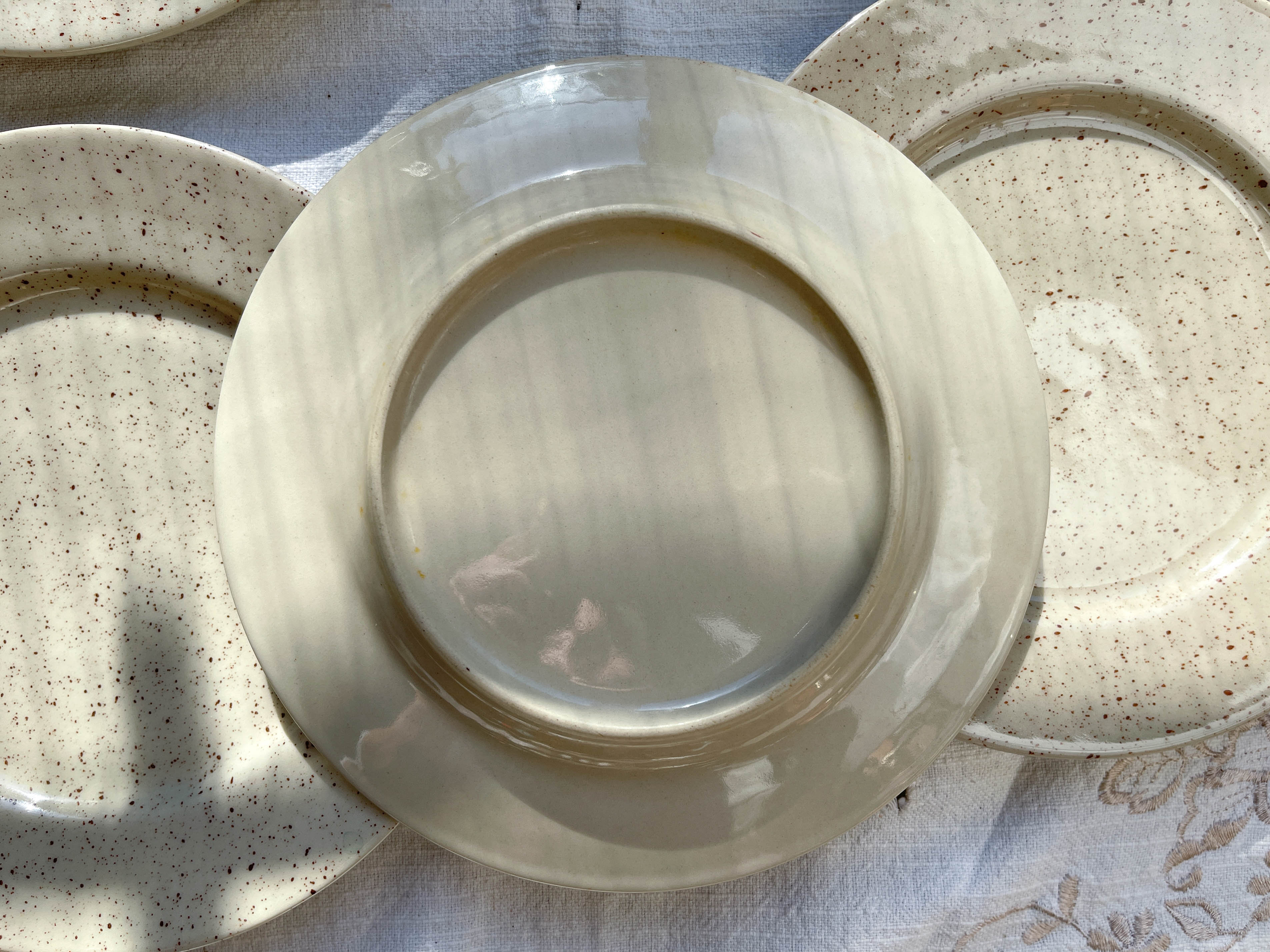 Set of 6 speckled grey stoneware plates 1970