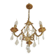 French Vintage Brass Mid Century 3 Light 3 Sided Crystal Cage Chandelier