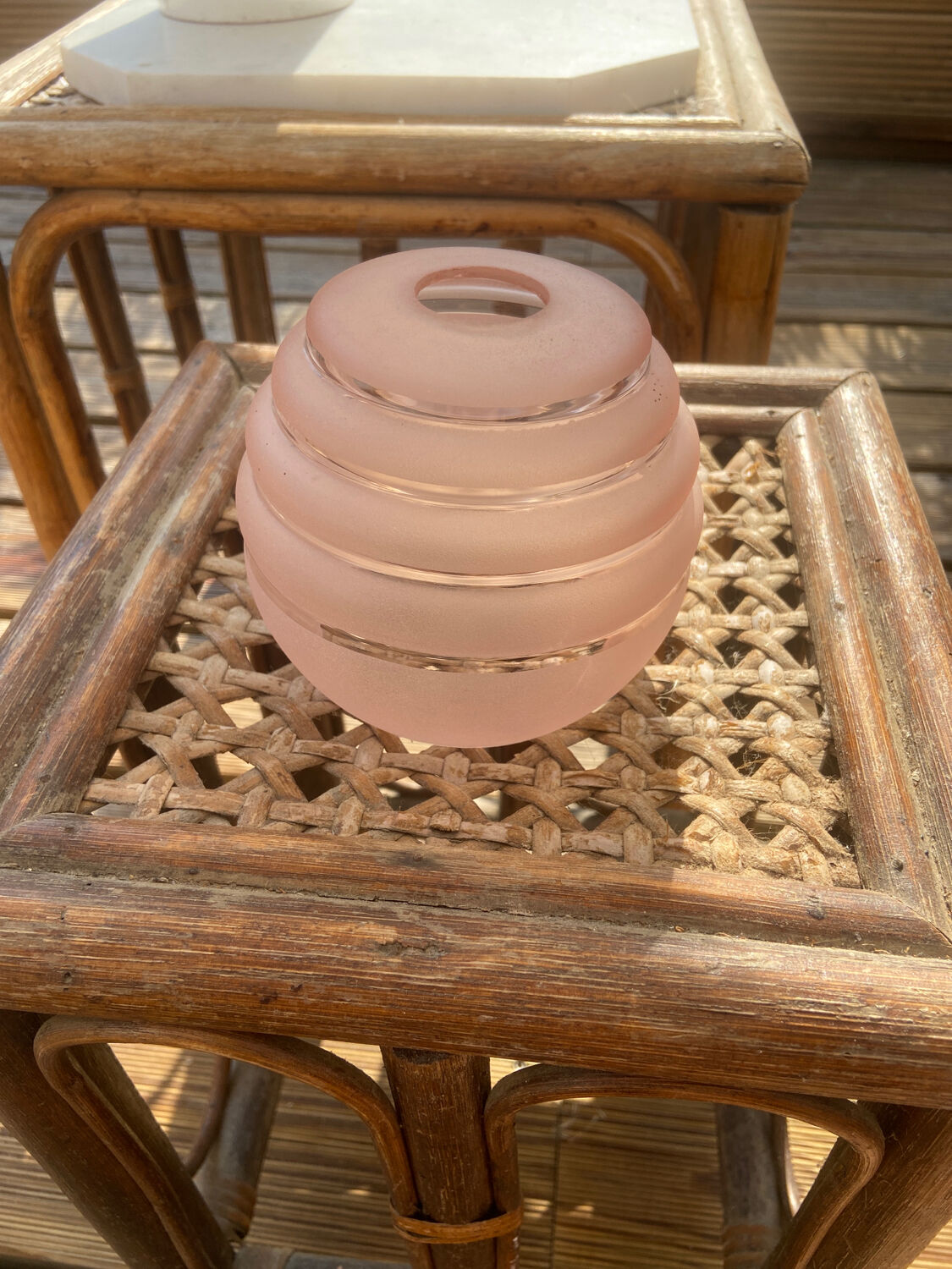 Pastel pink walkade in grained glass