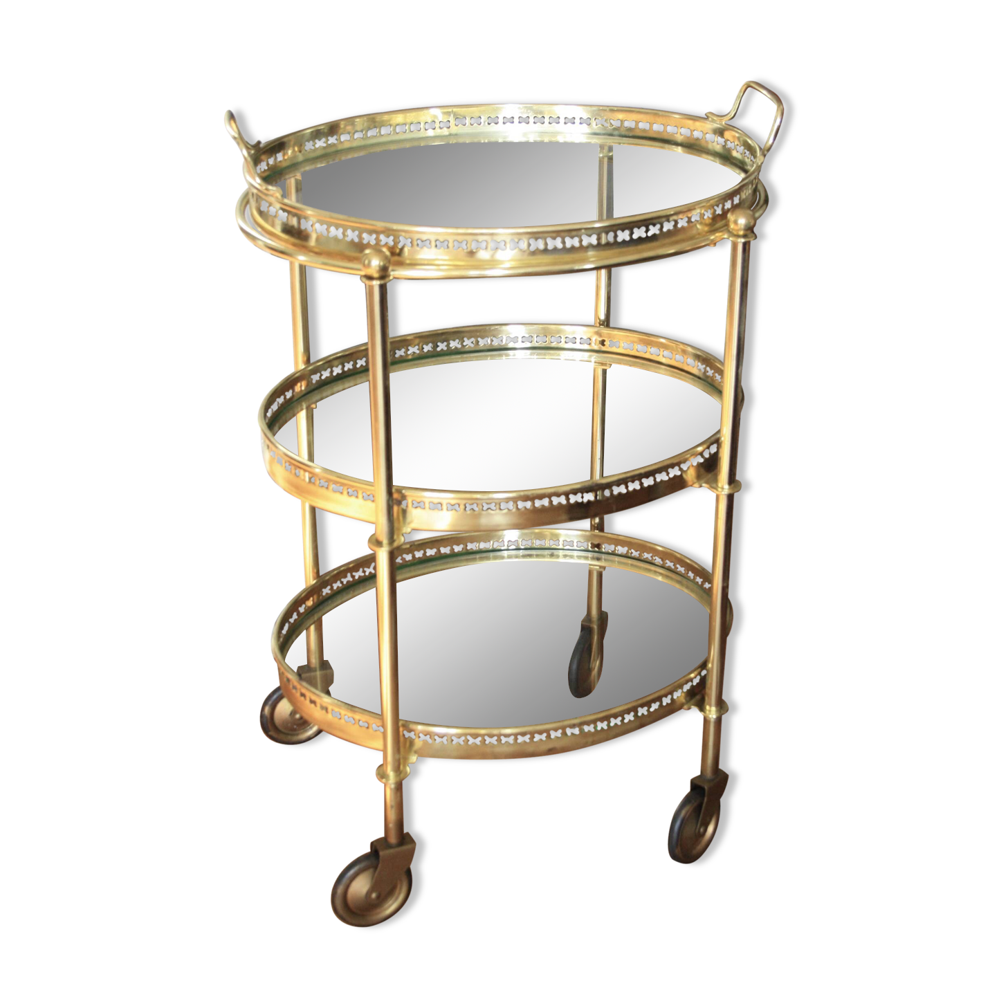 Desserte métal doré et verre