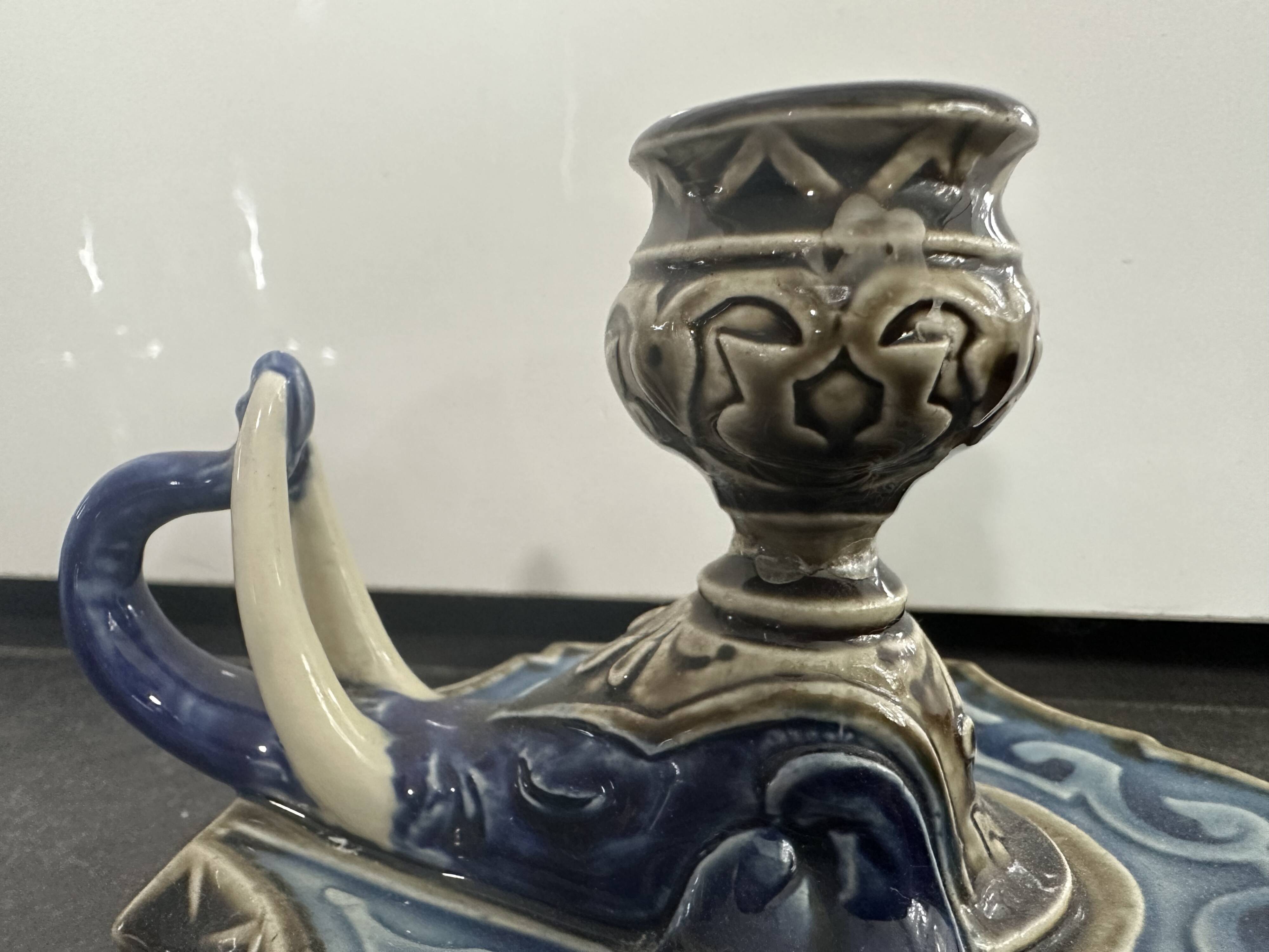 Zoomorphic candlestick, Choisy le Roi Boulenger, in the shape of an elephant, 19th century