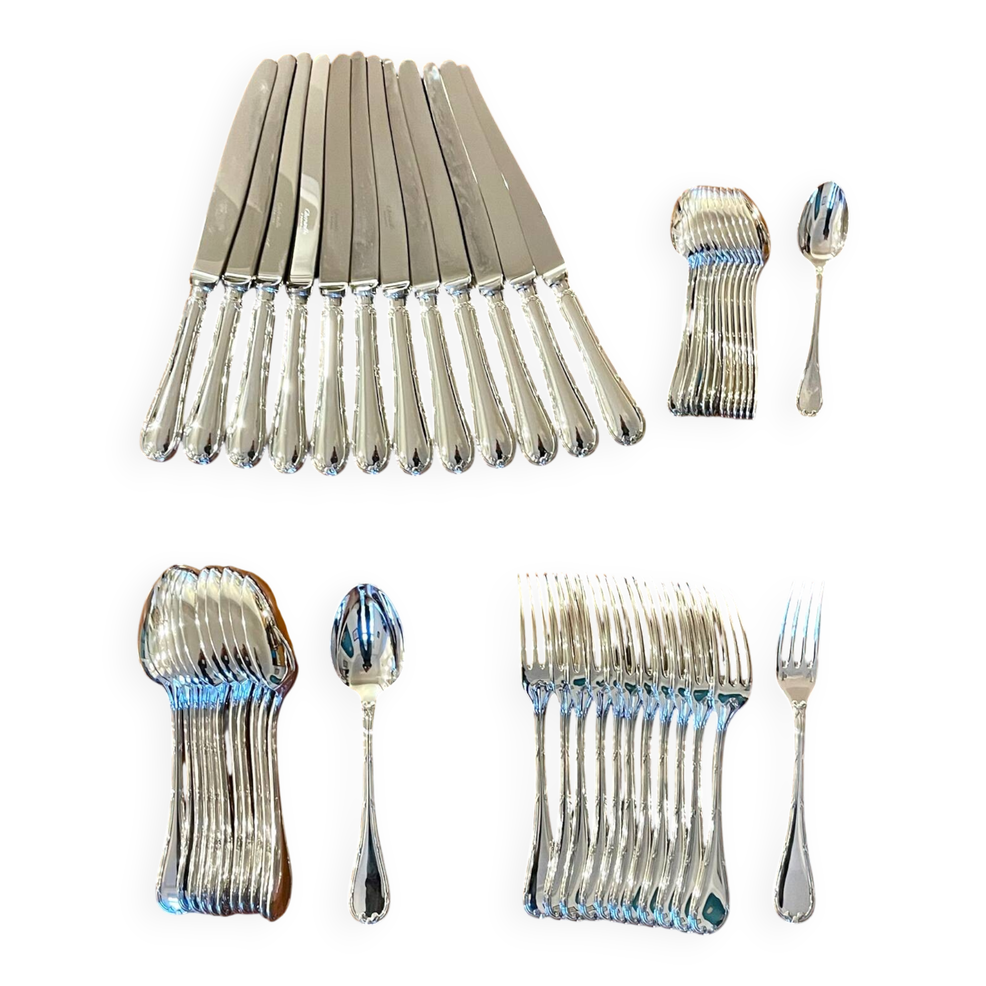 Christofle 48-piece flatware ribbon set, near mint condition