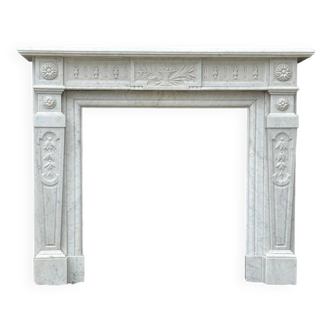 Louis XVI Style Fireplace In White Carrara Marble Circa 1880