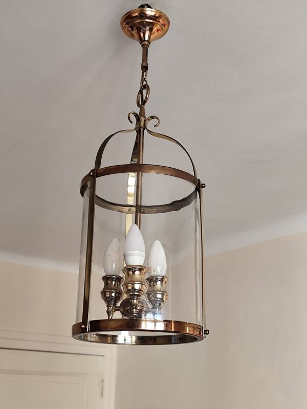 Lanterne cylindrique en laiton et verre de style Louis XVI - 3 feux