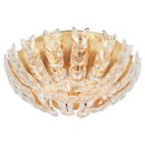 Delicate chandelier in gilded brass and crystal glass in the shape of flowers by Palwa, Germany, 1970s.