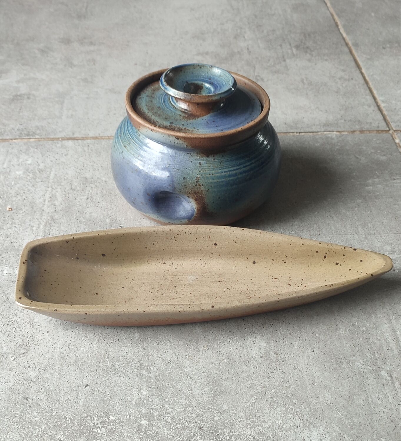 Vintage glazed stoneware set signed Béceleuf