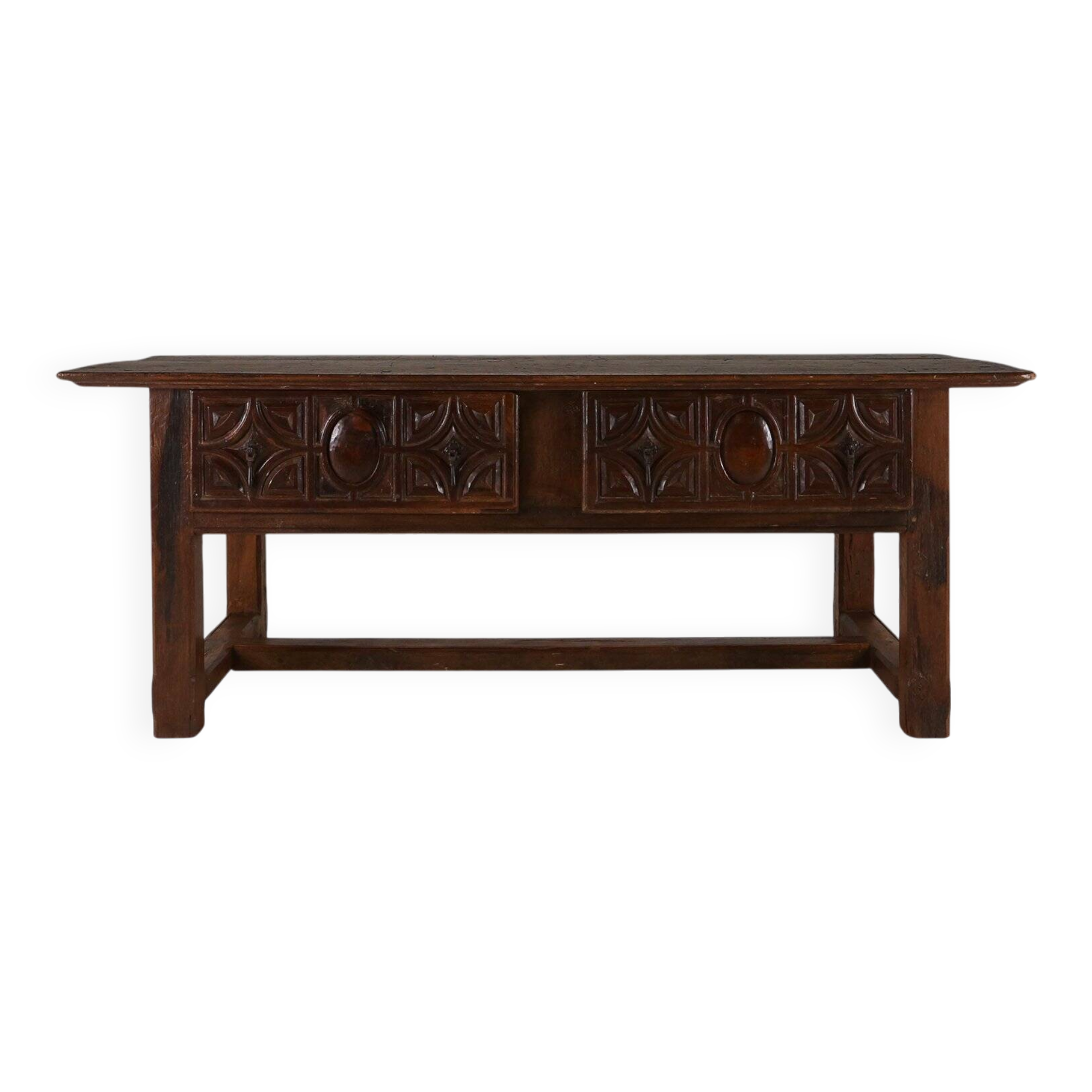 Table, console espagnole antique en chêne sculpté, XVIIIe siècle