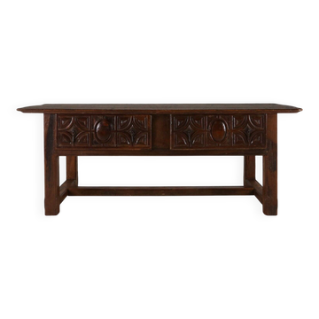 Antique Spanish Console Table in carved Oak, 18th Century