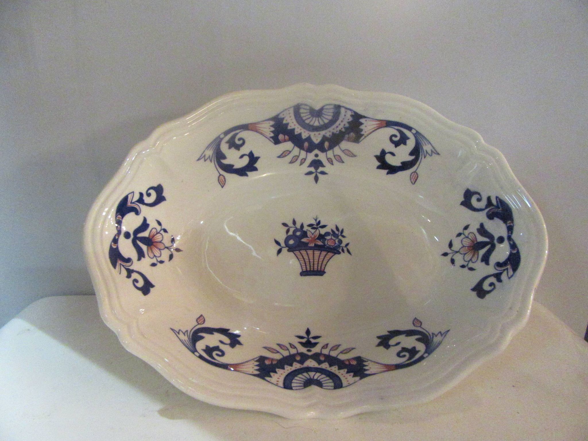 Ravier or small oval dish longchamps ceramics rouennais model