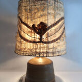 Vintage stoneware lamp and wool lampshade, year 60