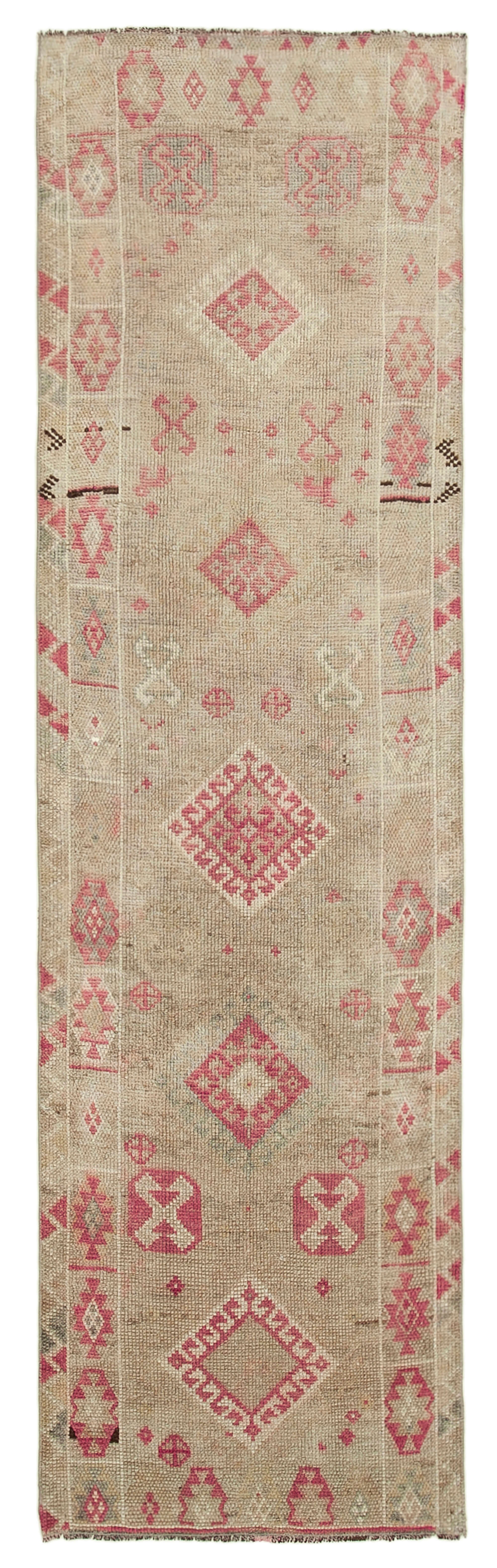 Hand-knotted antique turkish beige runner rug 89 cm x 314 cm