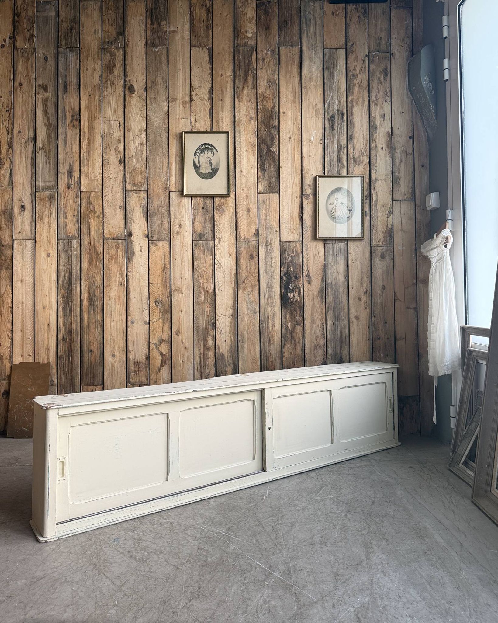 Vintage patinated work cabinet with sliding doors (renovated)