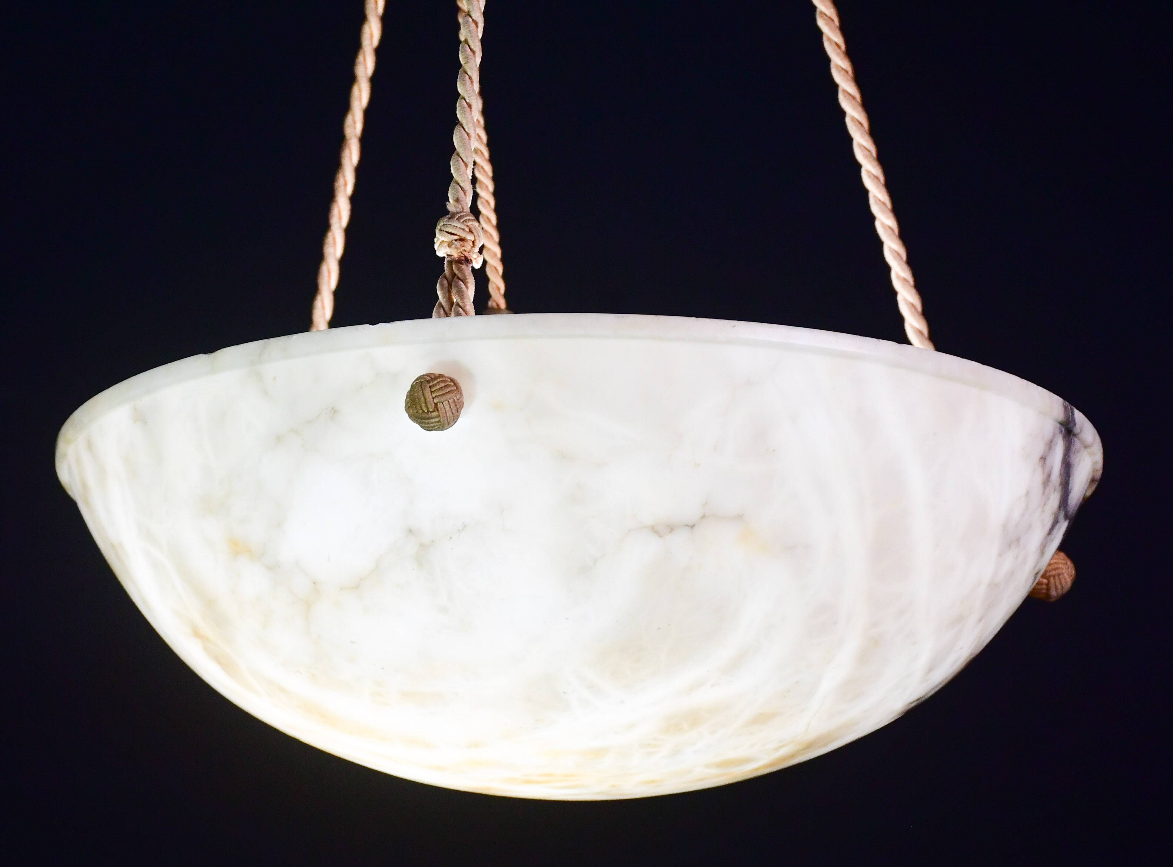 Great size superb Art Deco white alabaster chandelier, 1930s