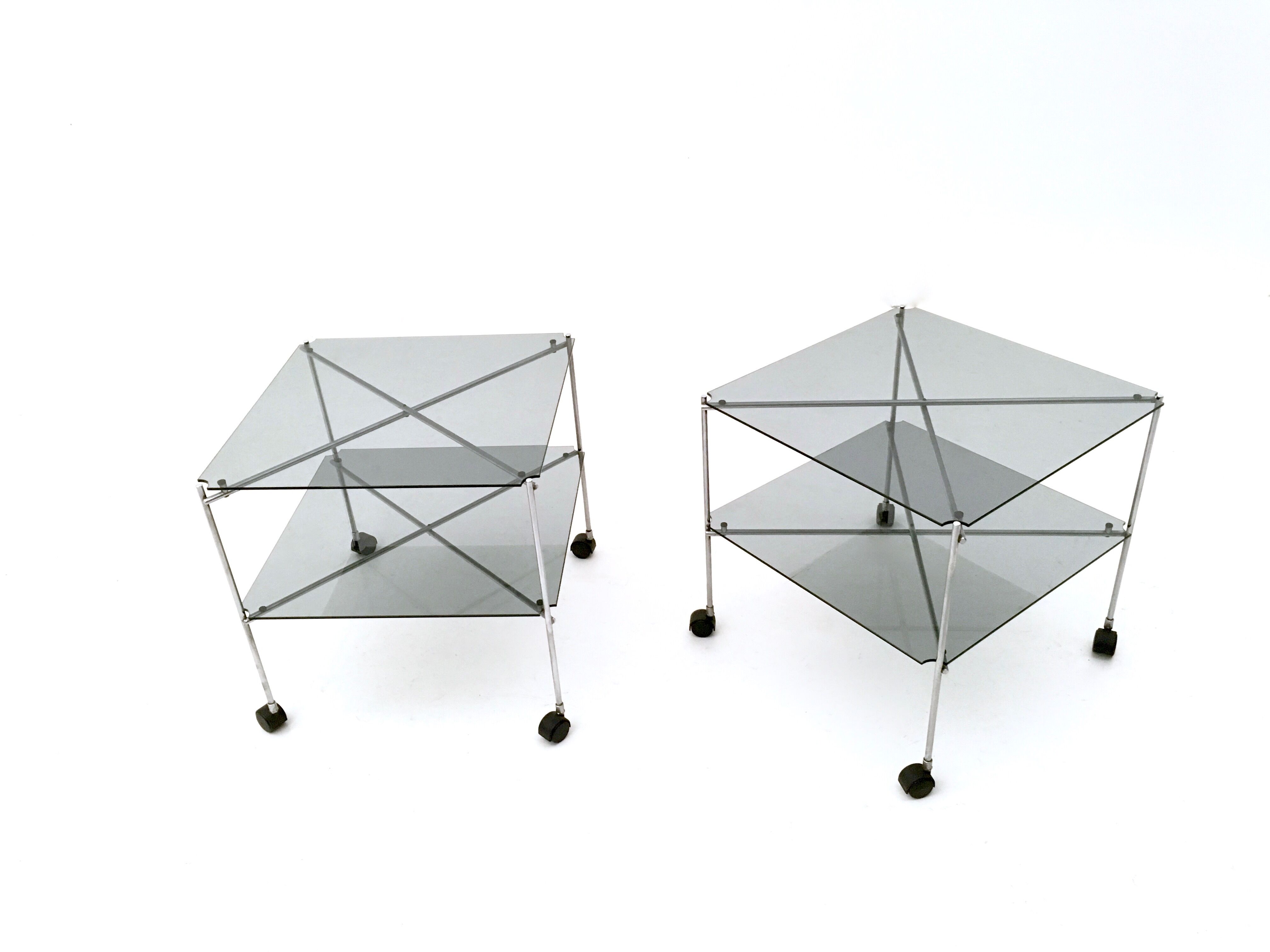 Pair of Postmodern Glass Carts Mod. Biplano by Bruno Munari for Robots, Italy