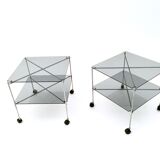 Pair of Postmodern Glass Carts Mod. Biplano by Bruno Munari for Robots, Italy