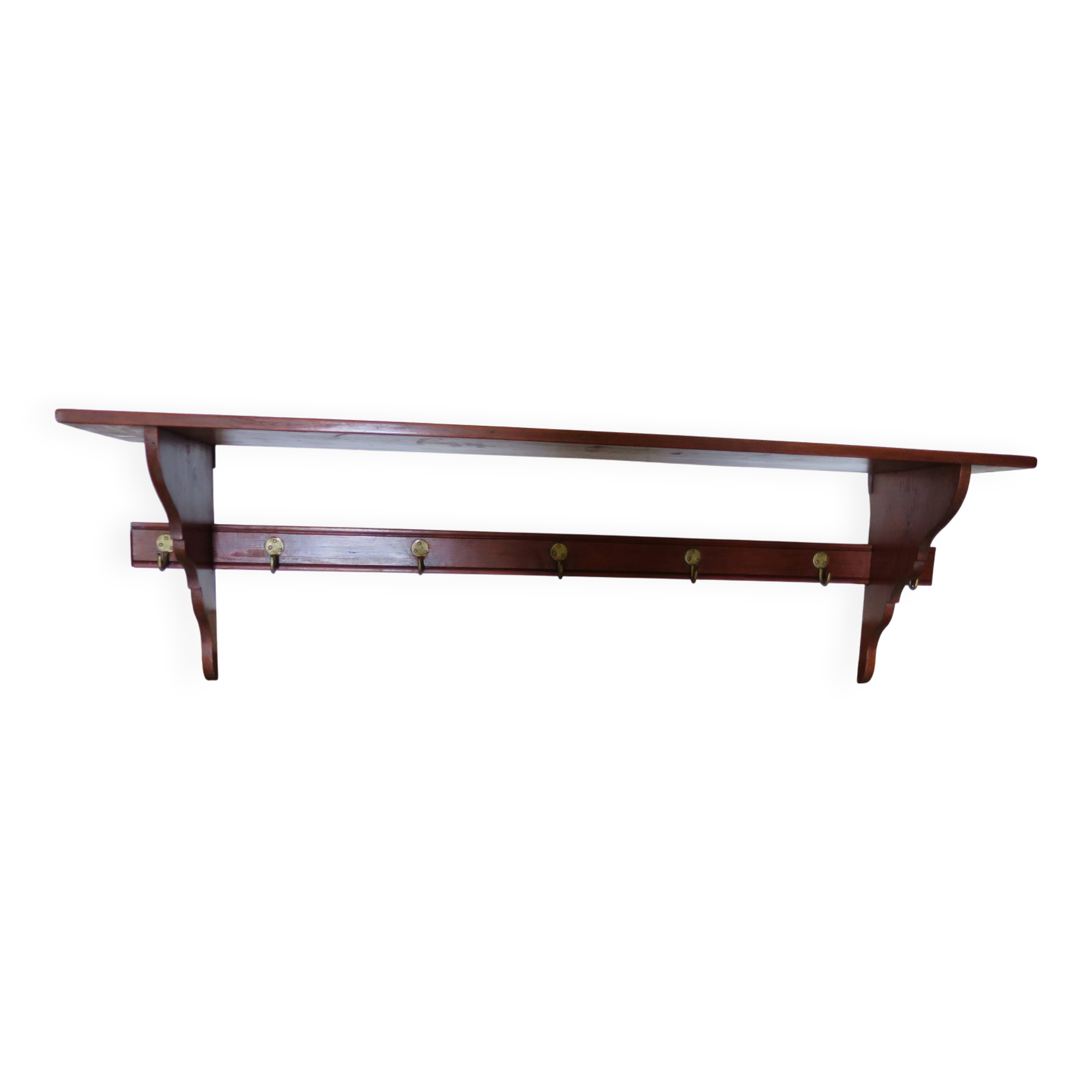 Wall shelf - coat rack - 7 hooks - oak stain - country style - cloakroom